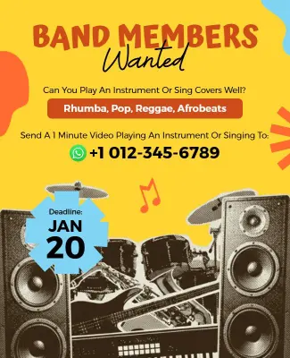 Music Band Members Wanted Advertisement Flyer Template