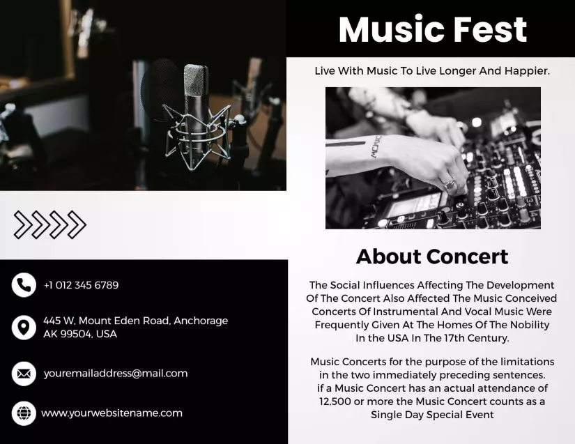 Music Fest Concert Experience and Event Details Bi Fold Brochure Template