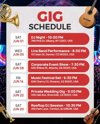 Music Gig Schedule Announcement Poster Template