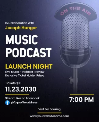 Music Podcast Launch Night Event Flyer Template