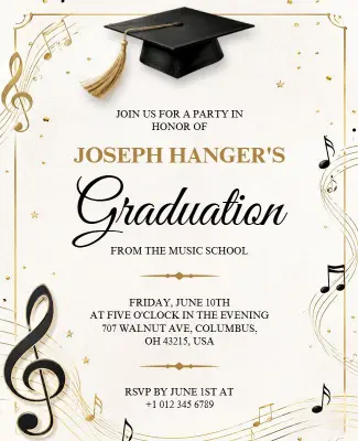 Music School Graduation Celebration Invitation Flyer Template