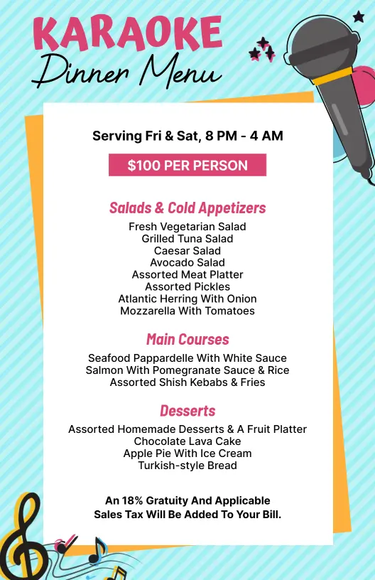 Music-Themed Colorful Karaoke Party Dinner Menu Template