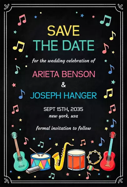 Musical Celebration Save The Date Wedding Invitation Template
