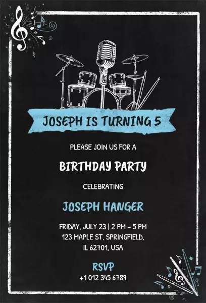 Musical Drums Rock Star Birthday Celebration Invitation Template