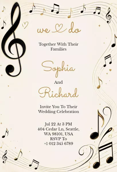 Musical Notes Elegant Wedding Celebration Invitation Template