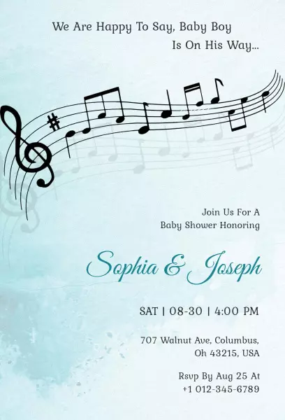 Musical Notes Theme Baby Shower Celebration Invitation Template