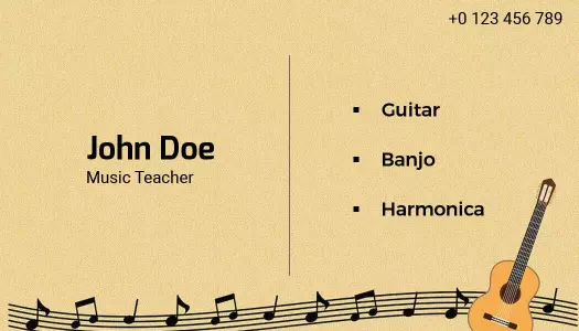 Musical Notes Yellow Music Teacher Business Card Template
