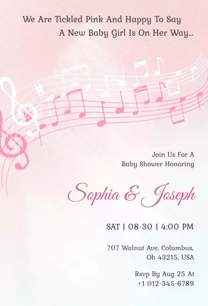 Musical Pink Baby Girl Shower Celebration Invitation Template
