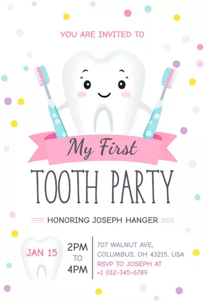 My First Tooth Fairy Celebration Birthday Party Invitation Template
