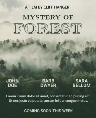 Mysterious Dark Green Forest Adventure Film Poster Template