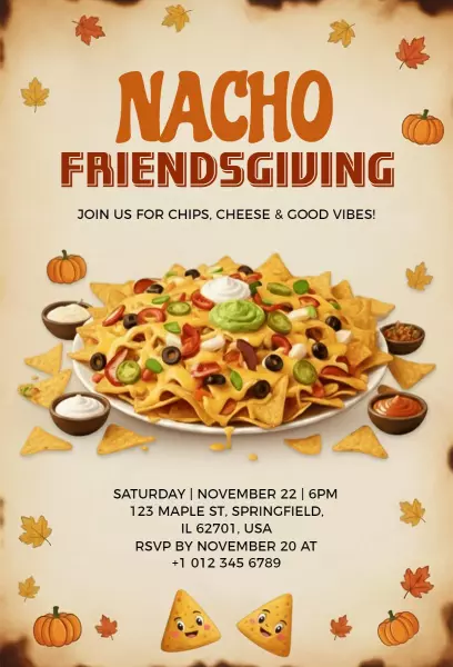 Nacho Cheese Friendsgiving Feast Celebration Invitation Template