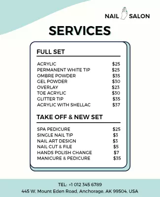 Nail Salon Services Price List Flyer Template