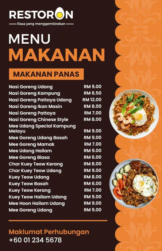 Nasi Goreng Pedas Dan Mi Dengan Templat Menu Makanan Laut Yang Berperisa