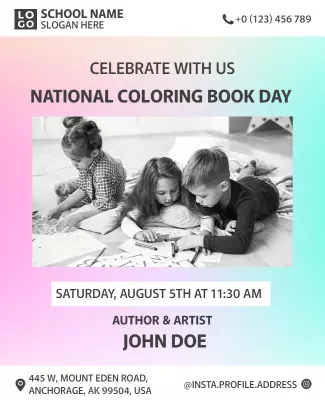 National Coloring Book Day Event Flyer Template