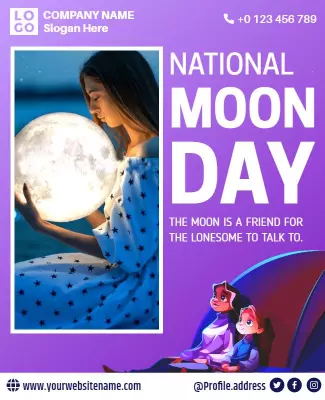 Elegant Purple National Moon Day Celebration Flyer Template