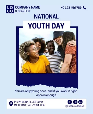 Bright Blue Community Youth Day Celebration Flyer Template