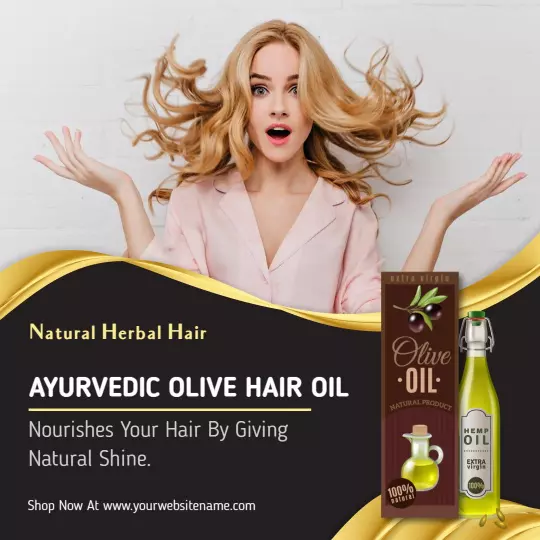 Natural Ayurvedic Olive Hair Oil for Healthy Shine Ad Template