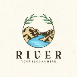 Natural Blue River Surrounded by Mountains Logo Template