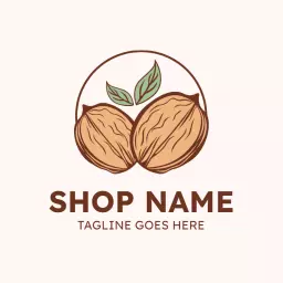 Natural Brown Walnuts with Green Leaves Organic Logo Template