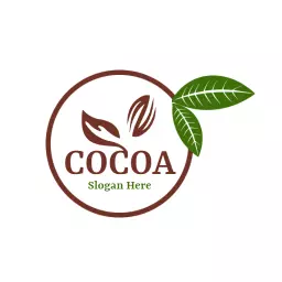 Natural Cocoa Logo Featuring Brown Leaves and Beans Logo Template
