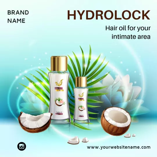 Natural Coconut Hair Oil with Tropical Green Elements Ad Template