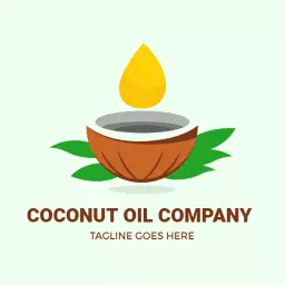 Natural Coconut Oil Bottle with Fresh Coconut Design Logo Template