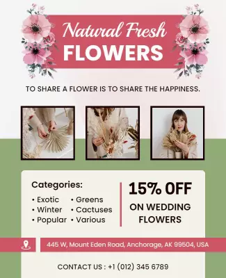 Natural Fresh Wedding Flower Discount Flyer Template