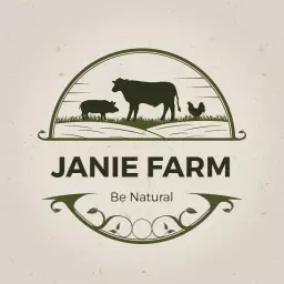 Natural Green Farm Life Featuring Cows and Hens Logo Template