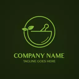 Natural Green Herbal Mortar and Pestle Logo Template