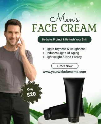 Natural Green Men's Face Cream Product Poster Template