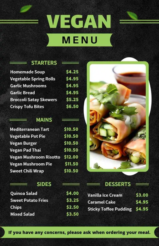 Natural Vegan Delights Restaurant Menu Template