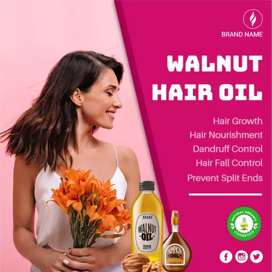 Natural Walnut Hair Oil for Growth and Nourishment Ad Template