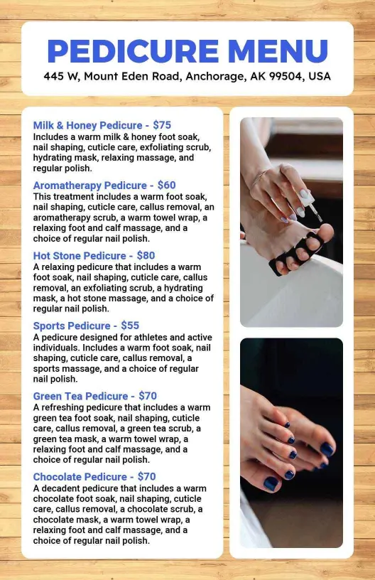 Natural Wood Texture Pedicure Pricing Menu Template