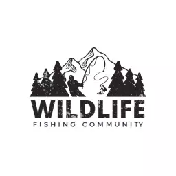 Nature-Inspired Fishing Scene with Mountains and Trees Logo Template