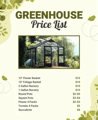 Nature-Inspired Greenhouse Price List Flyer Template