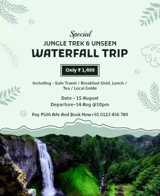 Nature-Inspired Jungle Trek Waterfall Trip Adventure Poster Template