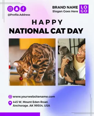 Nature-Themed Happy National Cat Day Celebration Poster Template