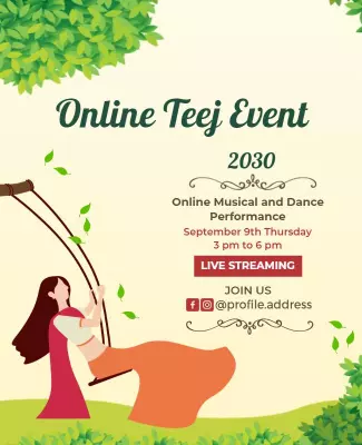 Nature-Themed Online Teej Festival Celebration Poster Template