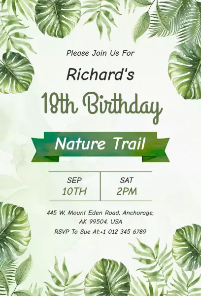 Nature Trail Greenery 18th Birthday Celebration Invitation Template