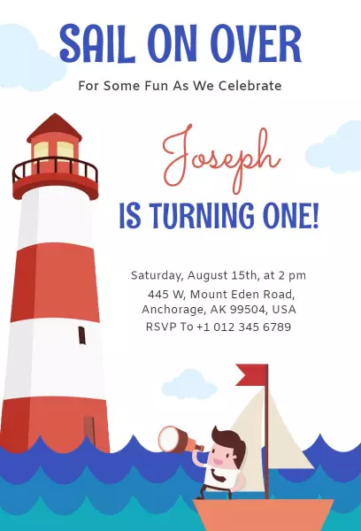 Nautical Adventure 1st Birthday Celebration Invitation Template