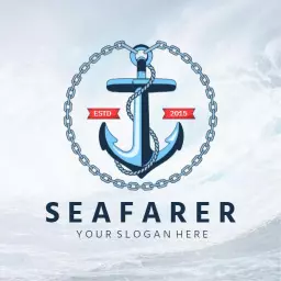 Nautical Anchor Design with Waves for Sea Adventures Logo Template