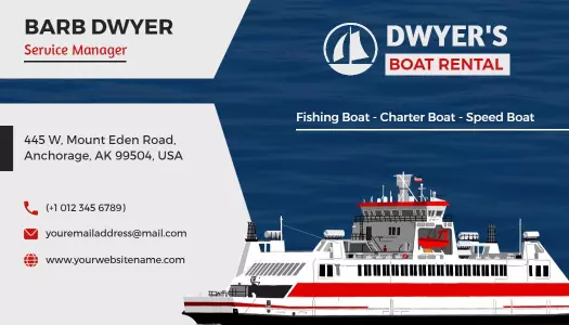 Nautical Blue and White Boat Rental Service Business Card Template