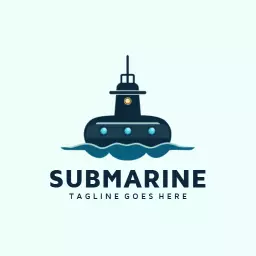 Nautical Blue Submarine Design with Elegant Waves Logo Template