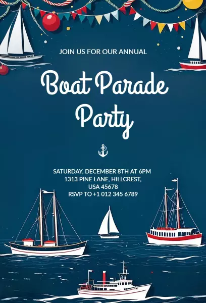 Nautical Boat Parade Festive Celebration Party Invitation Template