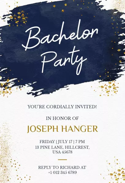 Nautical Navy Gold Bachelor Party Celebration Invitation Template