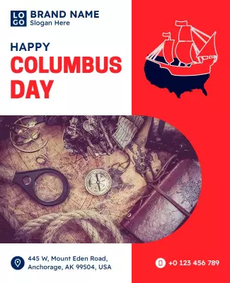 Nautical Red Columbus Day Celebration Poster Template