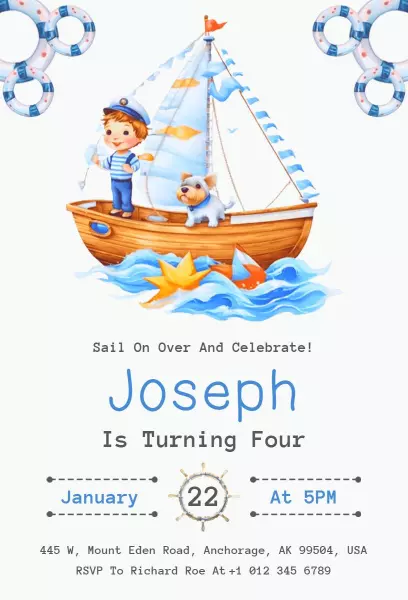 Nautical Sailboat Adventure Kids Birthday Invitation Template