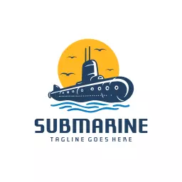 Nautical Submarine Design with Bright Yellow Sun Logo Template