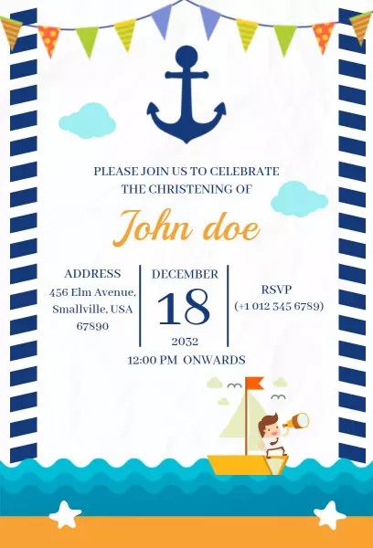 Nautical Theme Christening Celebration Invitation Template