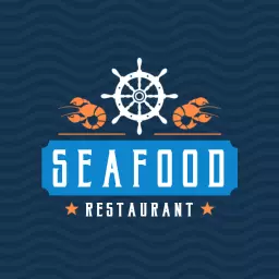 Nautical Theme with Shrimp and Ship's Wheel Seafood Logo Template